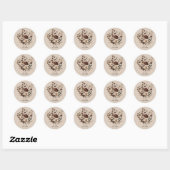 Sticker Rond Mariage Floral Brun Beige Mousse de Café (Feuille)