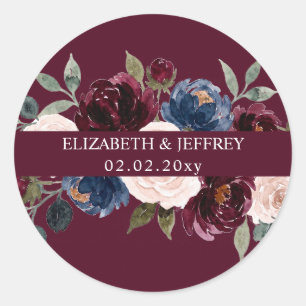 Sticker Rond Mariage Floral Burgundy Blush Vert Navy