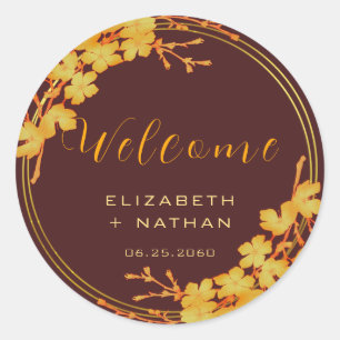 Sticker Rond Mariage Floral Burgundy Gold Classy