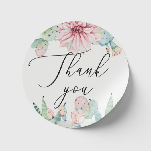 Sticker Rond Mariage Floral Cactus Boho | Remerciement Script
