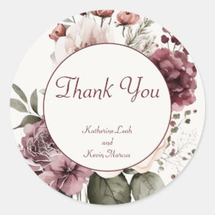 Sticker Rond Mariage floral Champagne et Burgandy