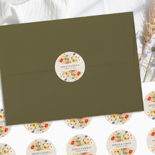 Sticker Rond Mariage Floral Coloré Fleur des Champs Rustique