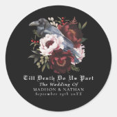 Sticker Rond Mariage Floral Corbeau Aquarelle Gothique (Devant)