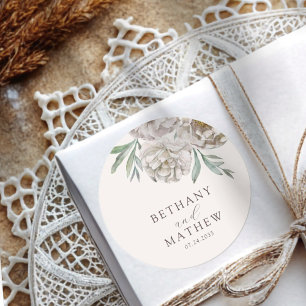 Sticker Rond Mariage floral crème et blanc cassé Boho