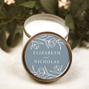 Sticker Rond Mariage floral croisé Dusty Blue