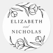 Sticker Rond Mariage floral croisé noir et blanc (Devant)