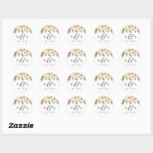Sticker Rond Mariage floral Date & Couples Initiales (Feuille)