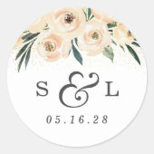 Sticker Rond Mariage floral Date & Couples Initiales (Devant)