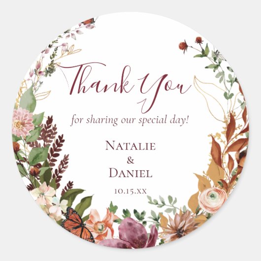 Sticker Rond Mariage floral d'automne (Devant)