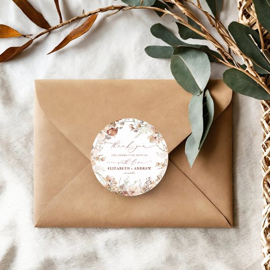 Sticker Rond Mariage floral de Boho neutre rustique