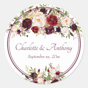 Sticker Rond Mariage floral de Bourgogne profonde