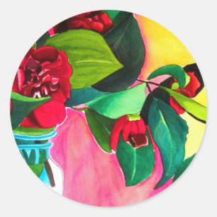 Sticker Rond Mariage floral de Camellias rouge