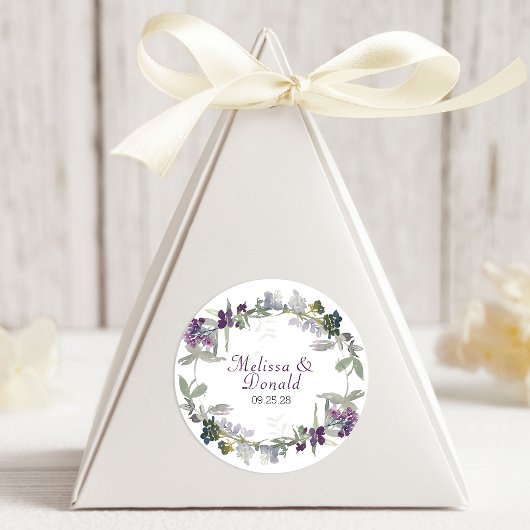Sticker Rond Mariage floral de Fleurs sauvages d'aquarelle