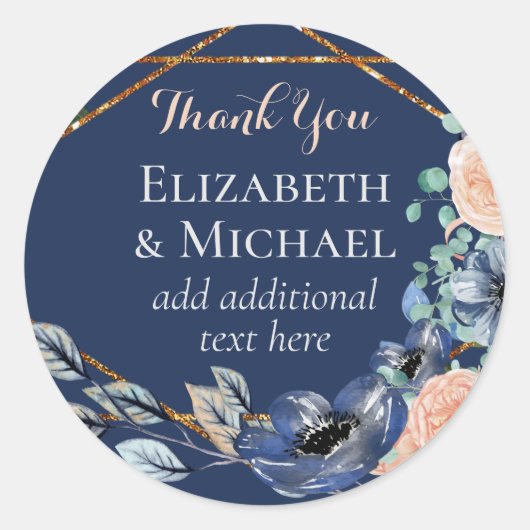 Sticker Rond Mariage floral de la Marine corallienne Favoriser (Devant)
