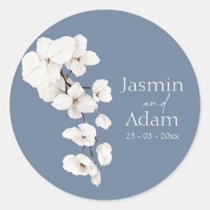 Sticker Rond Mariage floral de l'orchidée bleue Dusty moderne