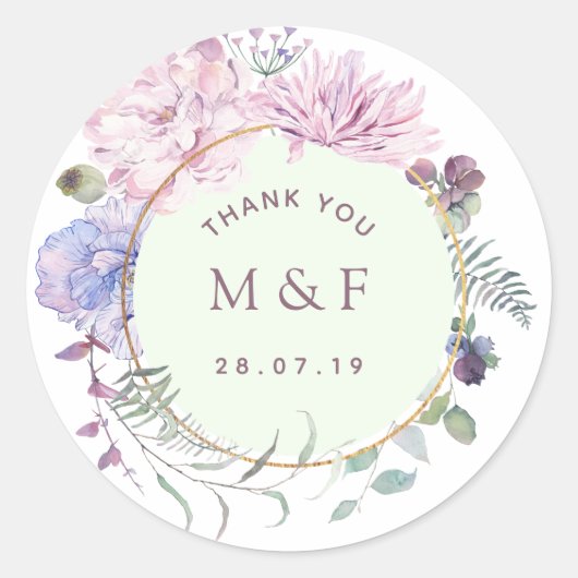 Sticker Rond Mariage Floral de Pivoines Géométriques Pastel (Devant)