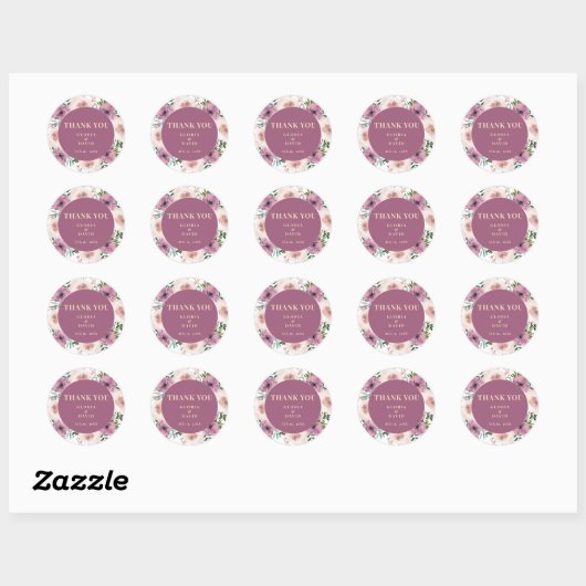 Sticker Rond Mariage floral de prune moderne (Feuille)