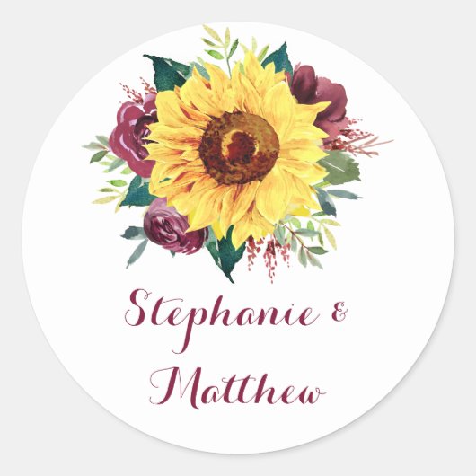 Sticker Rond Mariage floral de tournesol d'aquarelle (Devant)