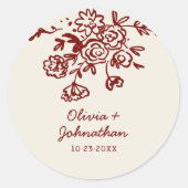 Sticker Rond Mariage Floral Dessiné à la Main (Devant)