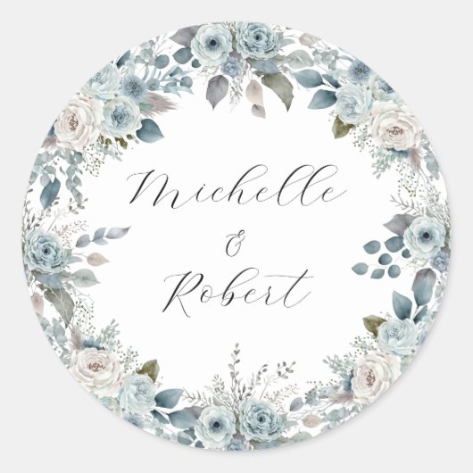 Sticker Rond Mariage Floral d'hiver bleu (Devant)