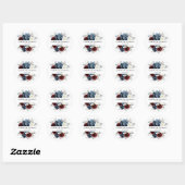 Sticker Rond Mariage floral d'ivoire blanc bleu ardoise (Feuille)