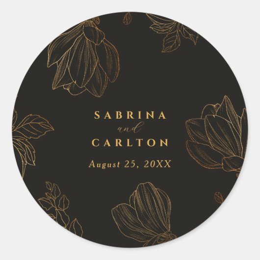 Sticker Rond Mariage Floral Doré Botanique Moderne (Devant)