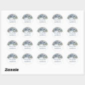 Sticker Rond Mariage floral Dusty Blue et Silver Parties scinti (Feuille)