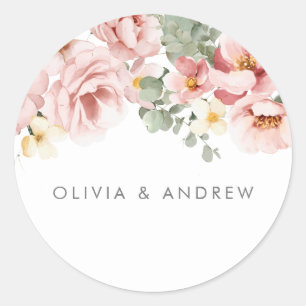 Sticker Rond Mariage floral Dusty Rose