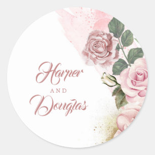 Sticker Rond Mariage floral Dusty Rose et Gold Vintage