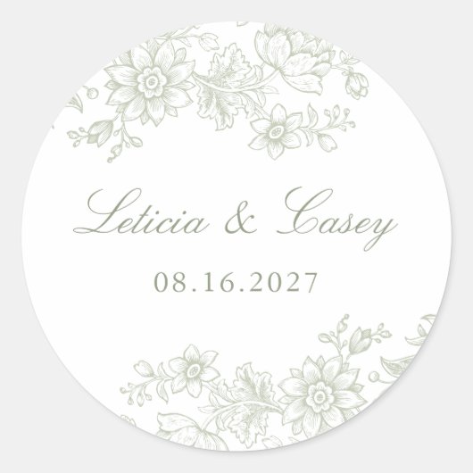 Sticker Rond Mariage floral élégant (Devant)