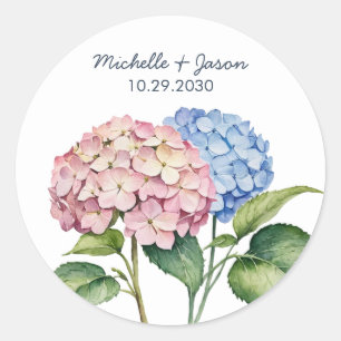Sticker Rond Mariage Floral Élégant à la Mode Hydrangea Aquarel