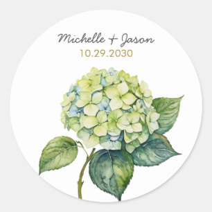 Sticker Rond Mariage Floral Élégant à la Mode Hydrangea Aquarel
