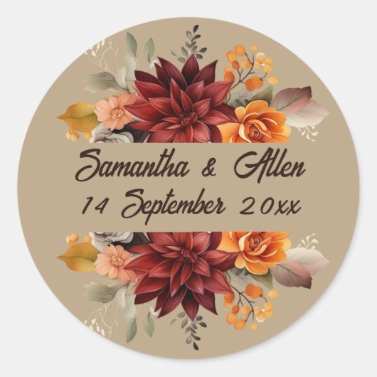 Sticker Rond Mariage floral en terre cuite légère automne (Devant)