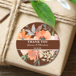 Sticker Rond Mariage floral en terre cuite rouille