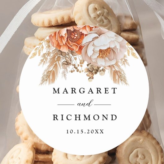 Sticker Rond Mariage floral en terre cuite rouillée