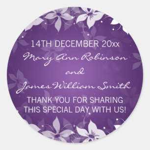 Sticker Rond Mariage floral Favor balise Fleurs exotiques viole