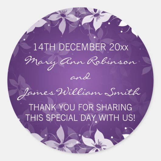 Sticker Rond Mariage floral Favor balise Fleurs exotiques viole (Devant)