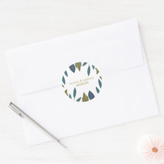 Sticker Rond Mariage floral feuille rustique (Enveloppe)