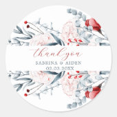 Sticker Rond Mariage Floral Fleur Rouge Et Bleu (Devant)