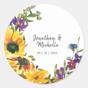 Sticker Rond Mariage floral Fleur sauvage des tournesols