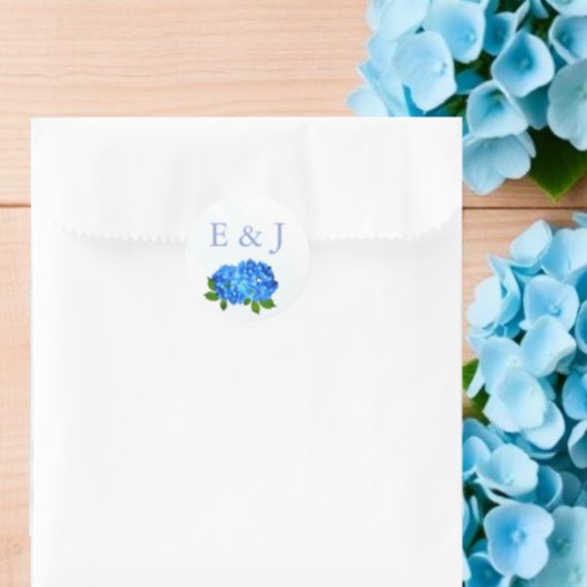 Sticker Rond Mariage Floral Hydrangea Bleu