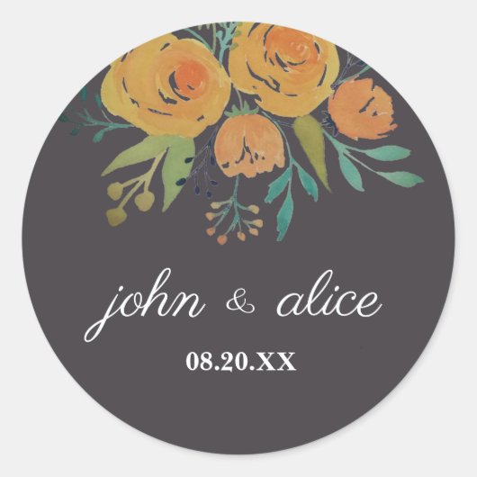 Sticker Rond Mariage floral jaune et Brown (Devant)