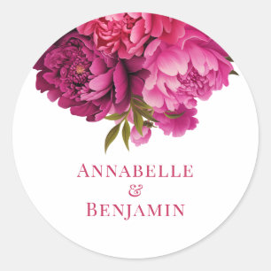 Sticker Rond Mariage floral Magenta Peony