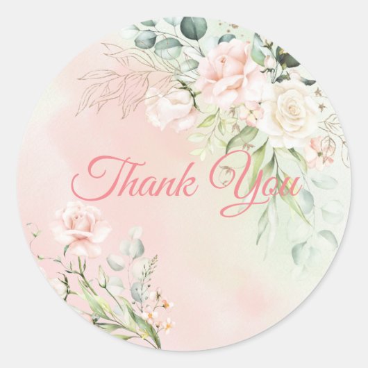 Sticker Rond Mariage Floral Mariage Élégant Pink Script (Devant)