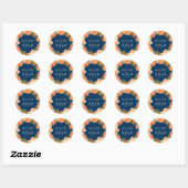 Sticker Rond Mariage Floral Marine & Orange (Feuille)