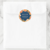Sticker Rond Mariage Floral Marine & Orange (Sac)