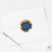 Sticker Rond Mariage Floral Marine & Orange (Enveloppe)