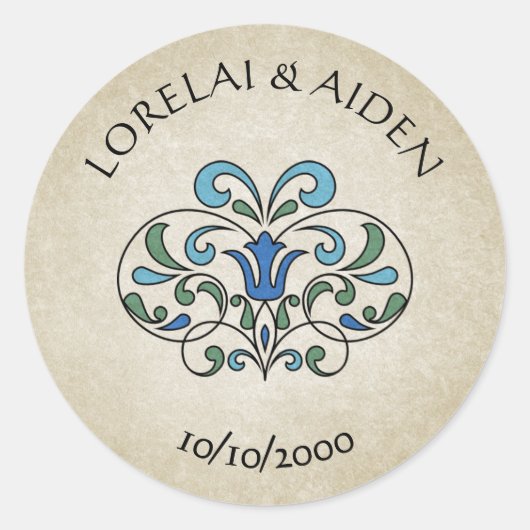 Sticker Rond Mariage floral médiéval (Devant)