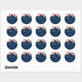 Sticker Rond Mariage Floral Merci Gold Navy Bourgogne (Feuille)
