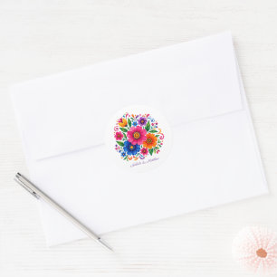 Sticker Rond Mariage Floral Mexicain Coloré
